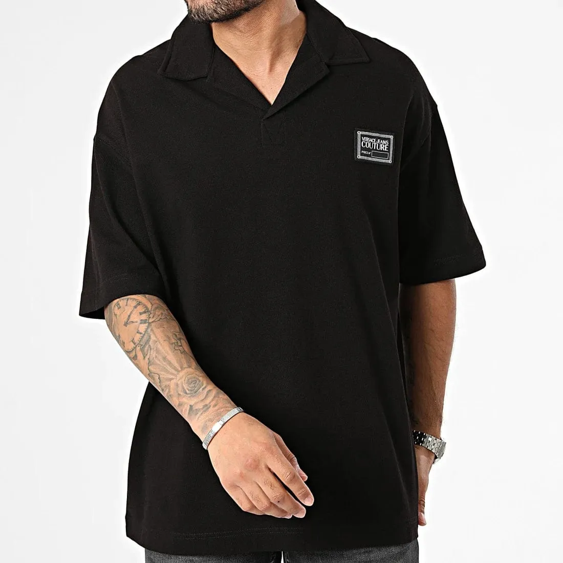 Versace Jeans Couture Black Relaxed Polo – Minimalist  with Signature Patch-
