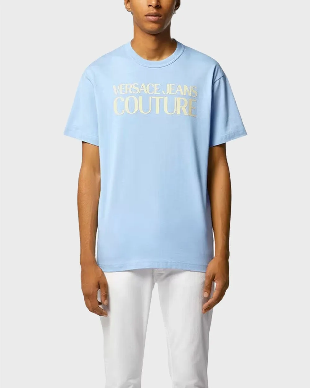 Versace Jeans Couture Light Blue T-Shirt with Gold Foil Logo-