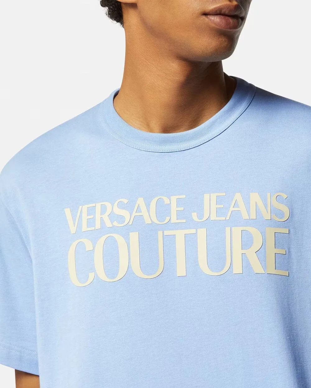 Versace Jeans Couture Light Blue T-Shirt with Gold Foil Logo-