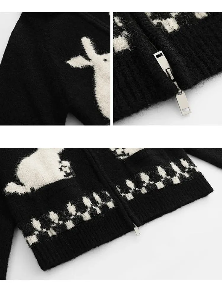 Vintage Style Bunny Rabbit Zip-Up Cardigan