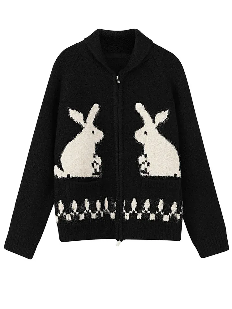Vintage Style Bunny Rabbit Zip-Up Cardigan