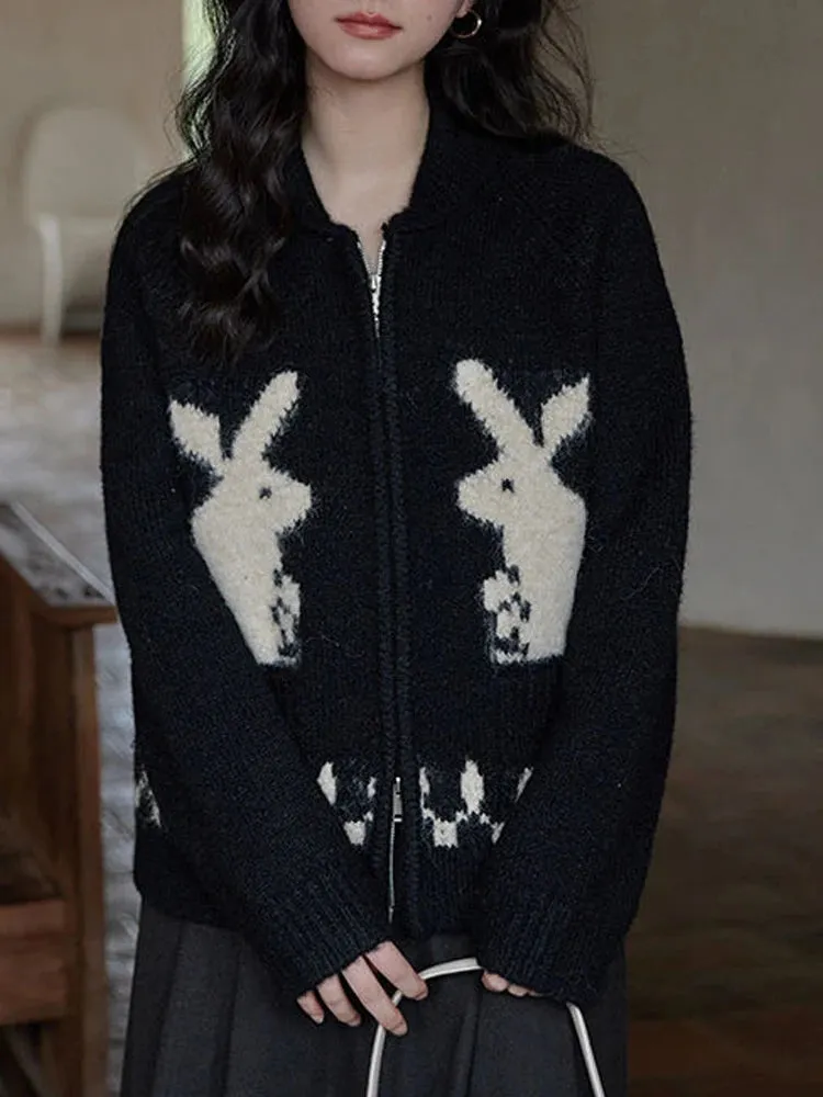 Vintage Style Bunny Rabbit Zip-Up Cardigan