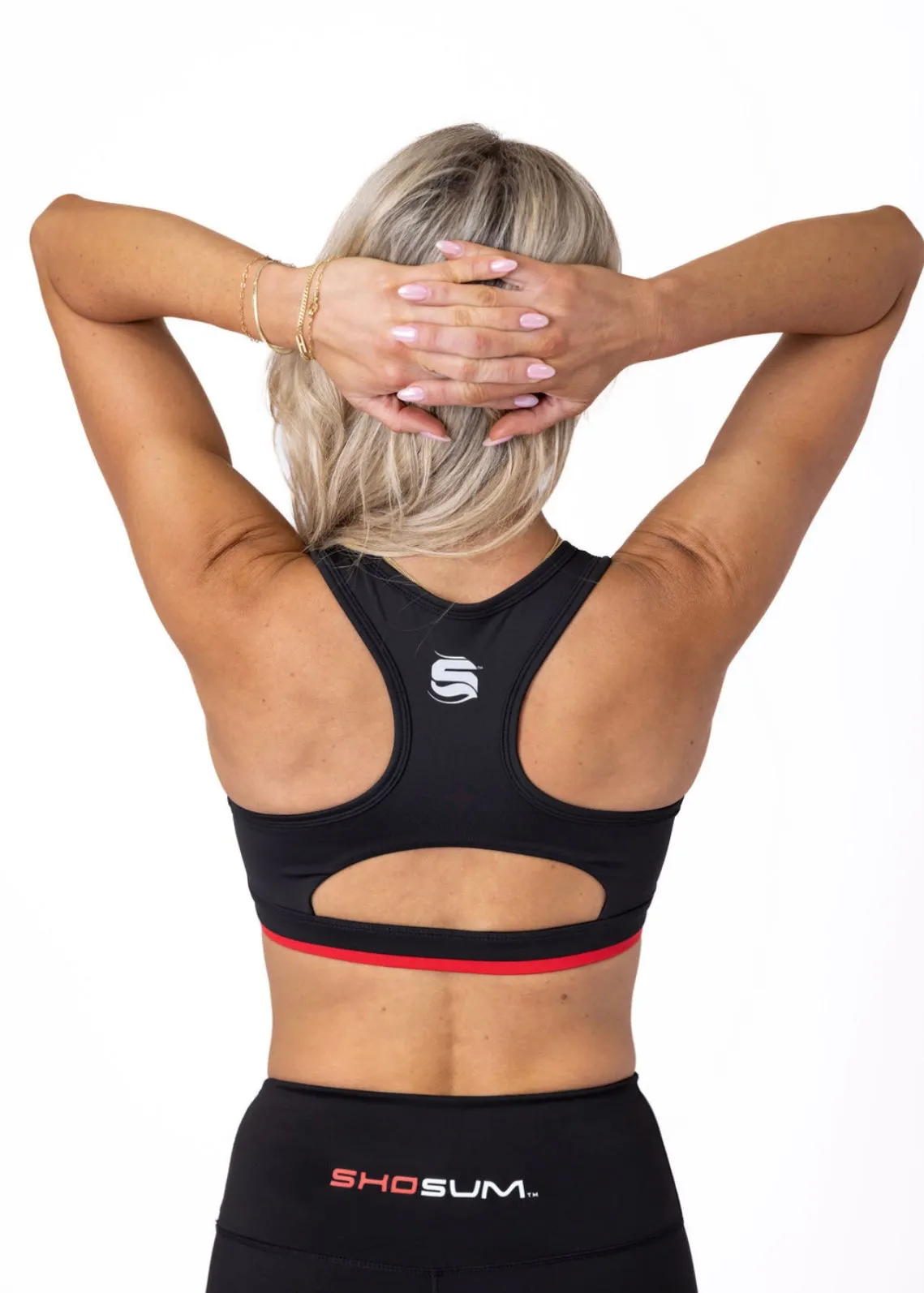 Women's Black Sports Bra with Red Band